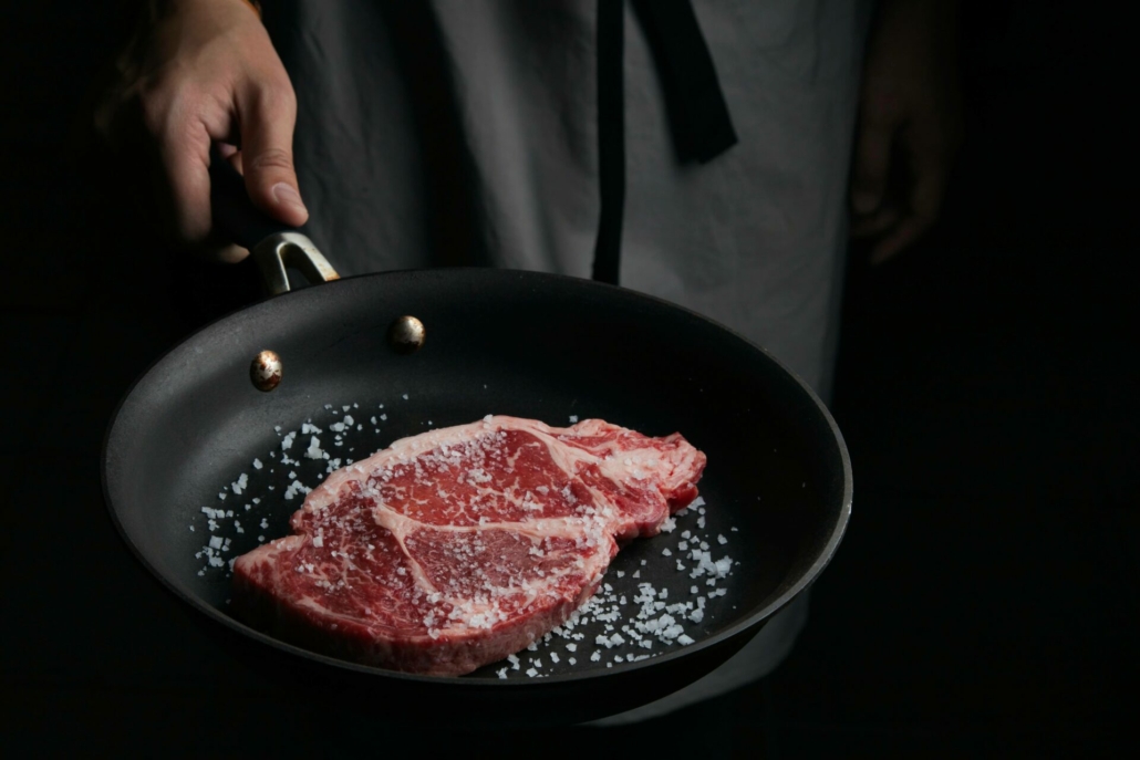 raw meat in the pan